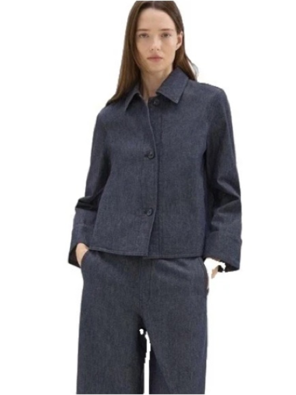 NWT Theory Cuffed Japanese Denim Boxy Cropped Jacket In Dark Crisp Blue Jean Lge